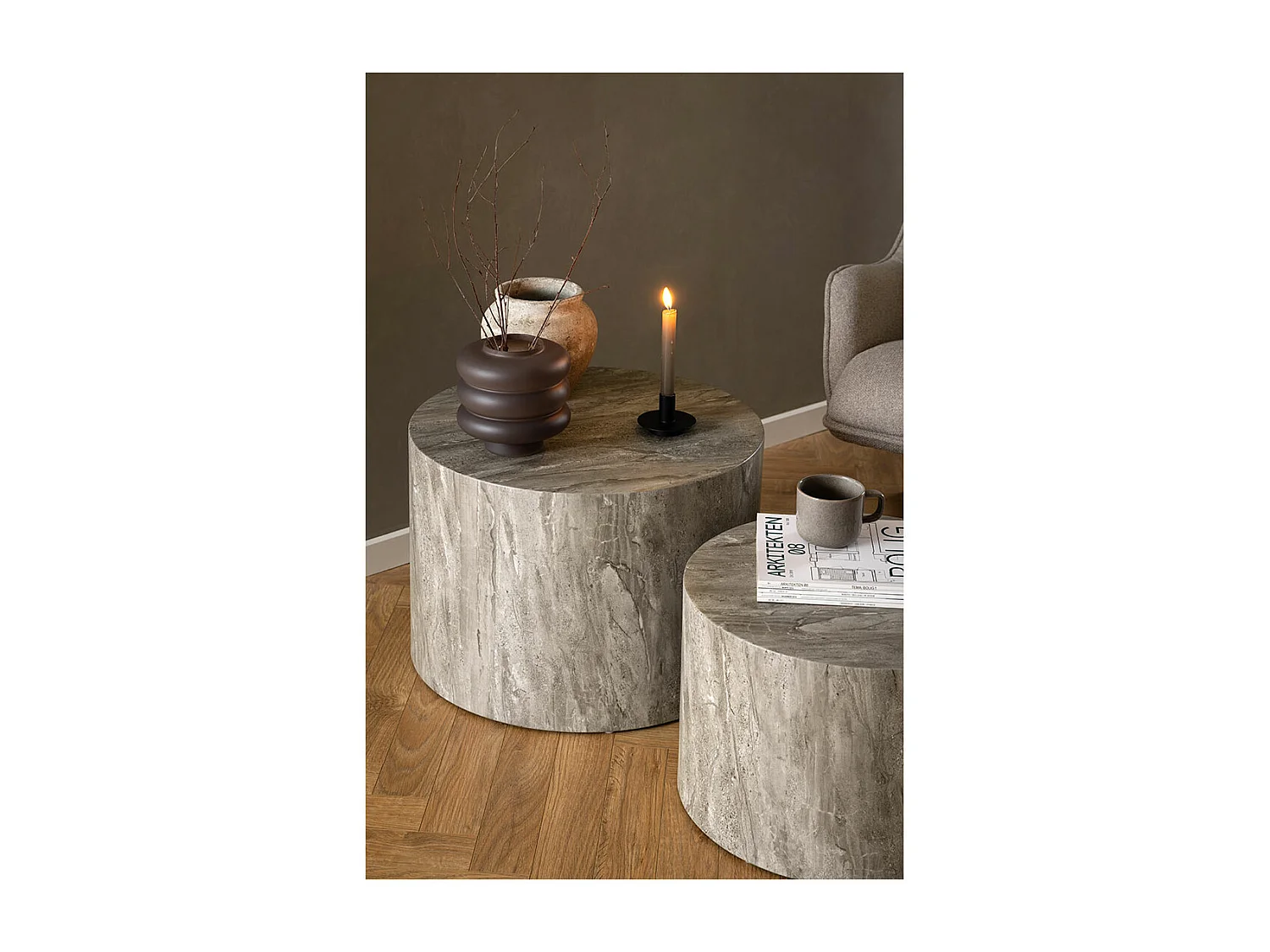 Dice table basse ensembles gris.