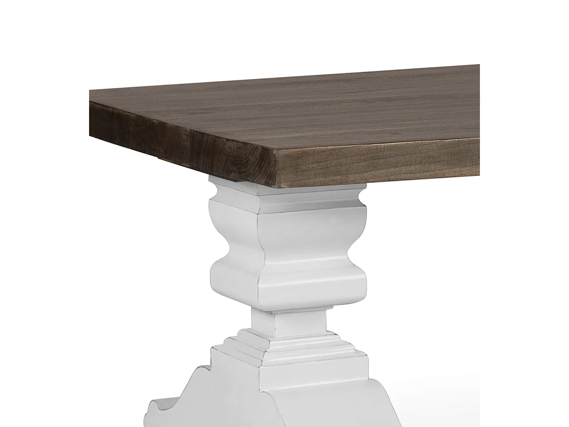 Table basse provençale bois massif de mindi blanc et marron Kirest 130cm