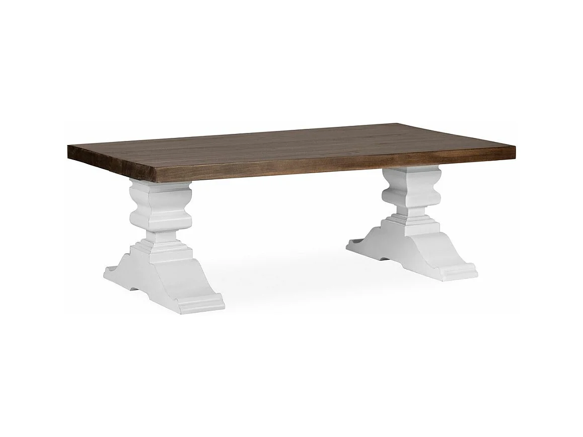 Table basse provençale bois massif de mindi blanc et marron Kirest 130cm