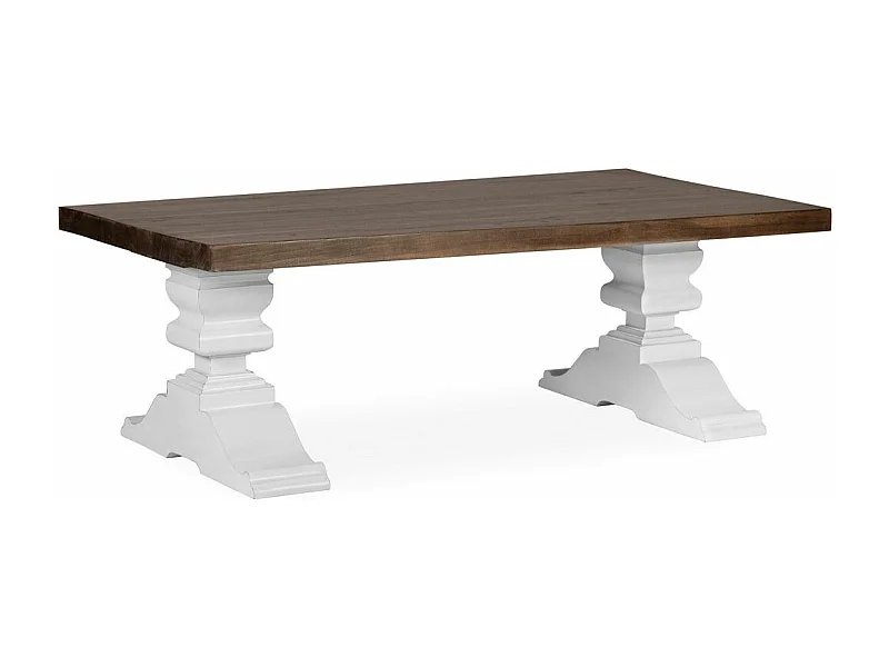 Table basse provençale bois massif de mindi blanc et marron Kirest 130cm