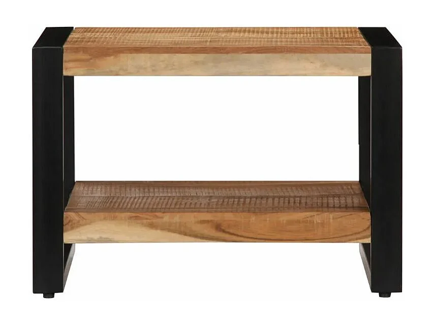 Table basse carrée acacia massif clair et métal noir Loumba 60cm