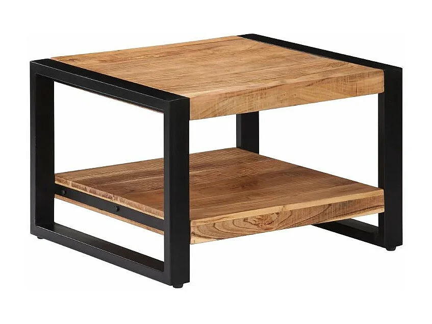 Table basse carrée acacia massif clair et métal noir Loumba 60cm