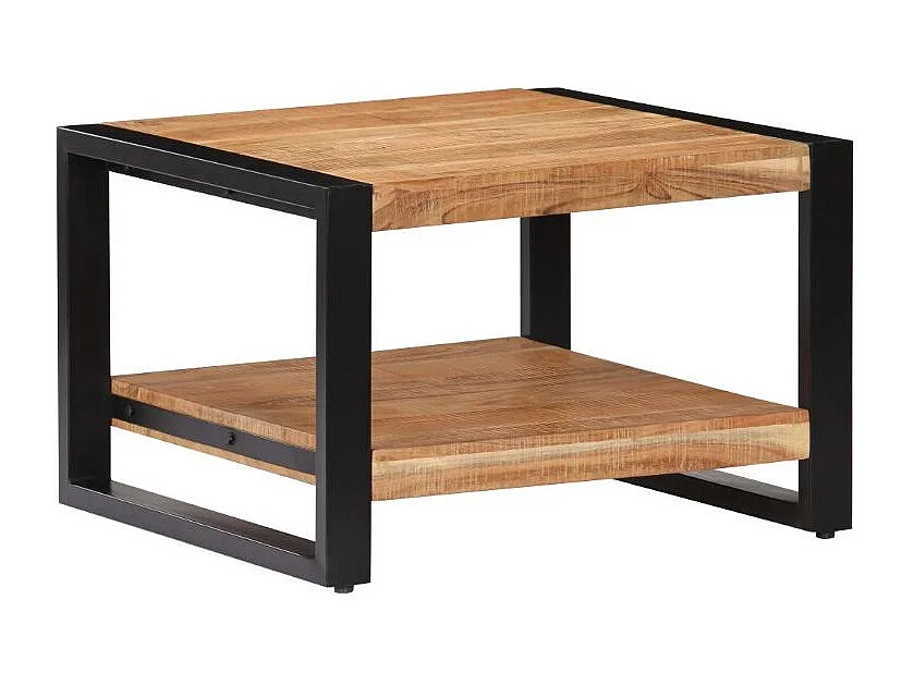 Table basse carrée acacia massif clair et métal noir Loumba 60cm