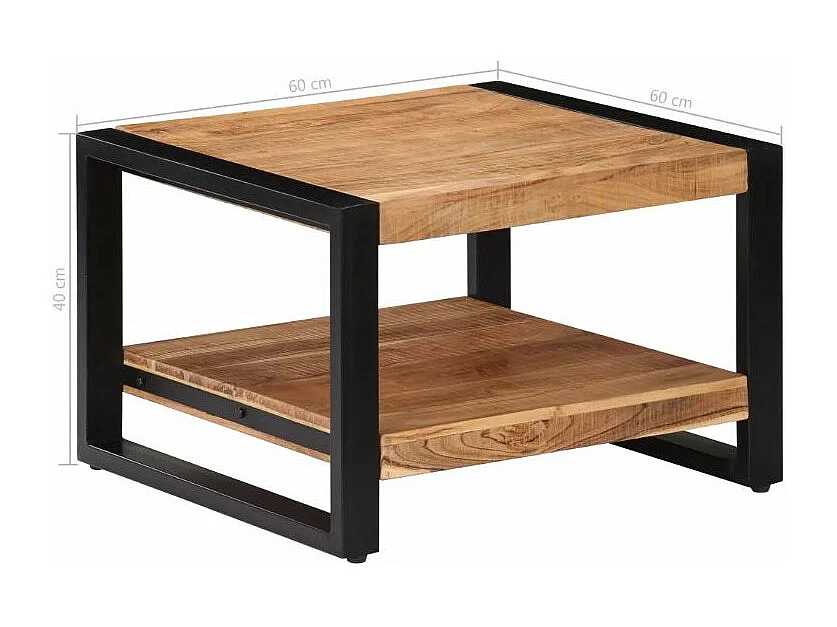 Table basse carrée acacia massif clair et métal noir Loumba 60cm