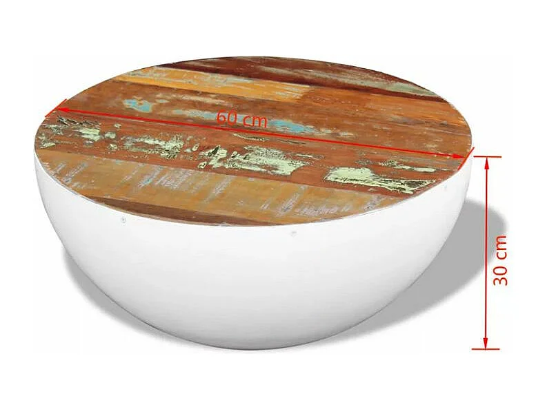 Table basse ronde bois massif recyclé et pieds métal blanc Leh