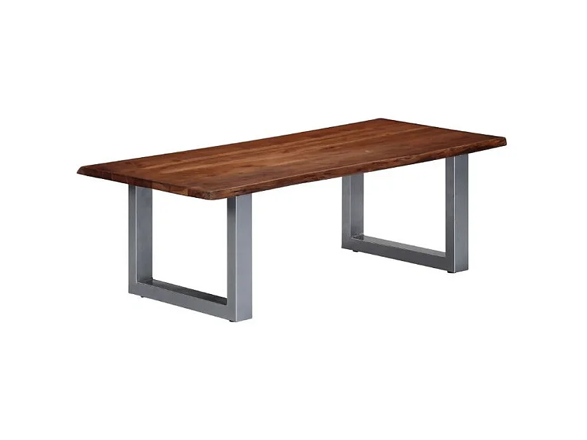 Table basse rectangulaire acacia massif foncé et métal gris Miji