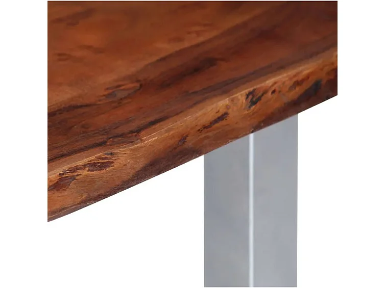 Table basse rectangulaire acacia massif foncé et métal gris Miji