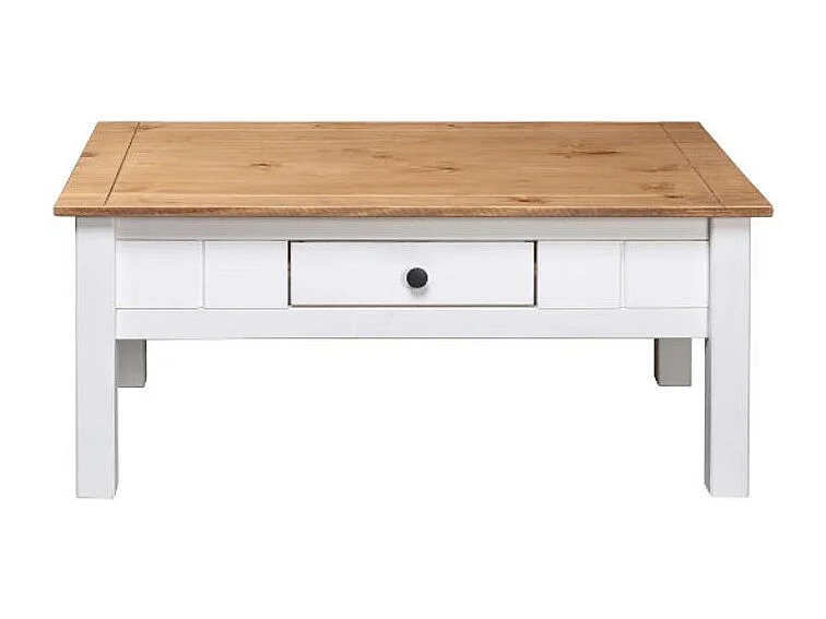 Table basse rectangulaire 1 tiroir pin massif clair et blanc Iris