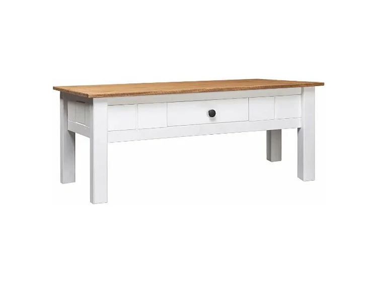 Table basse rectangulaire 1 tiroir pin massif clair et blanc Iris