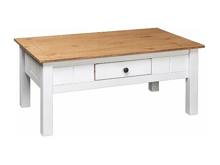 Table basse rectangulaire 1 tiroir pin massif clair et blanc Iris