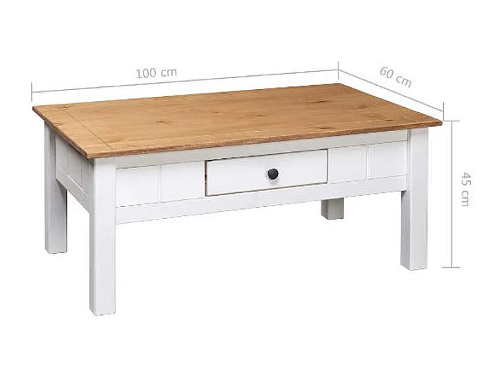 Table basse rectangulaire 1 tiroir pin massif clair et blanc Iris