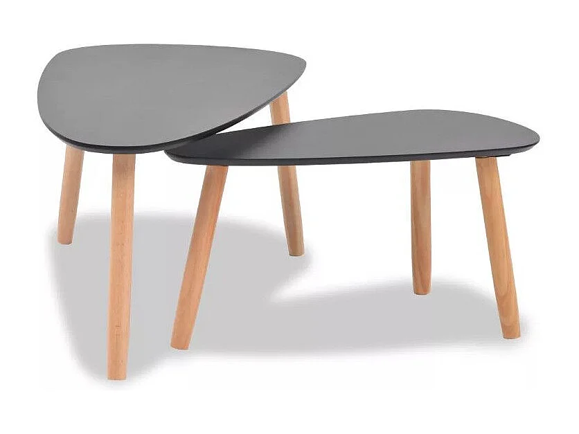 Table basse triangulaire bois noir et pieds pin massif clair Katsa - Lot de 2