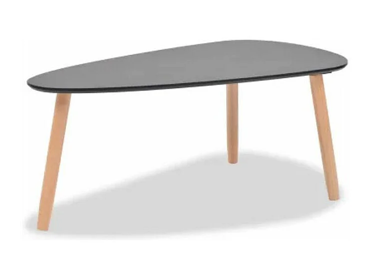 Table basse triangulaire bois noir et pieds pin massif clair Katsa - Lot de 2