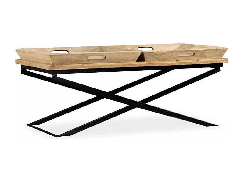 Table basse 2 plateaux amovibles manguier clair et métal noir Sopra