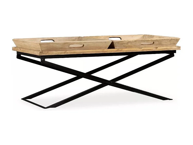 Table basse 2 plateaux amovibles manguier clair et métal noir Sopra