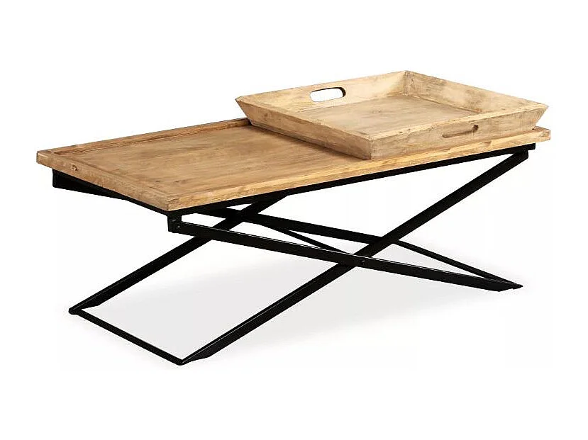 Table basse 2 plateaux amovibles manguier clair et métal noir Sopra