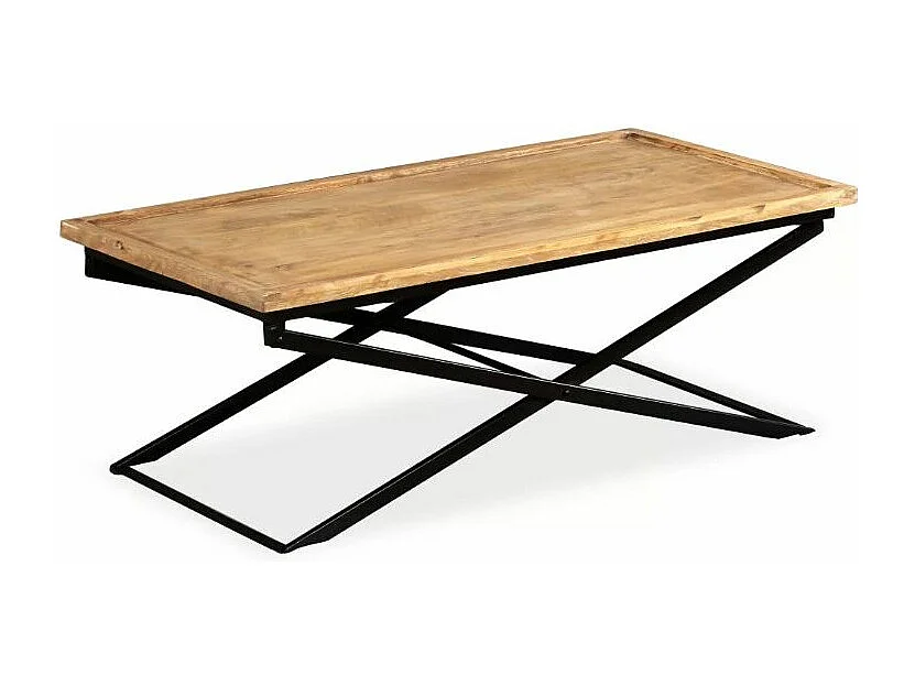 Table basse 2 plateaux amovibles manguier clair et métal noir Sopra