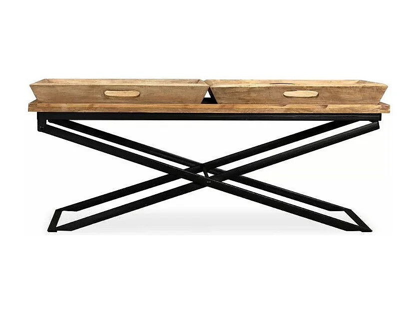 Table basse 2 plateaux amovibles manguier clair et métal noir Sopra