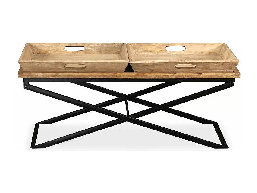Table basse 2 plateaux amovibles manguier clair et métal noir Sopra