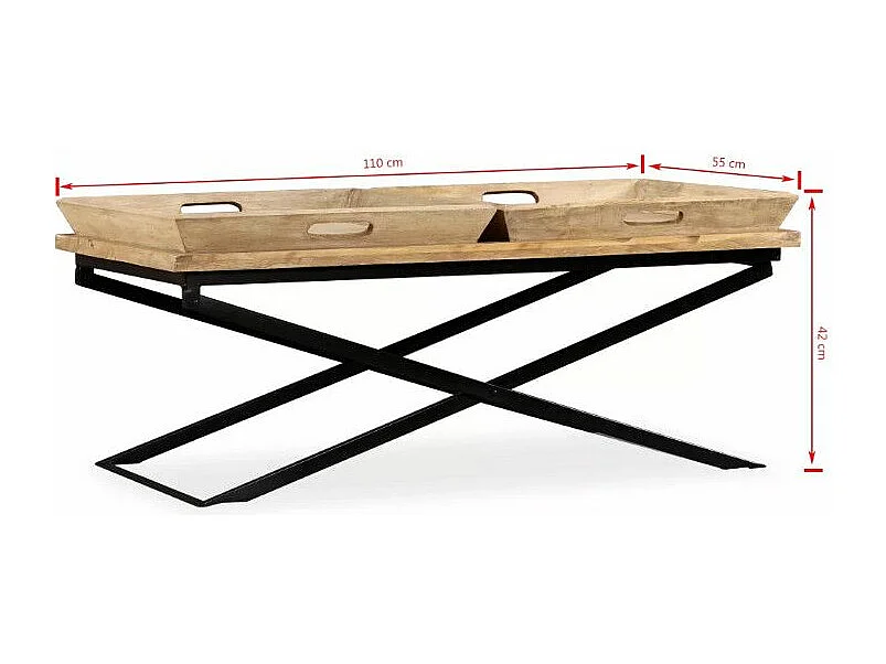 Table basse 2 plateaux amovibles manguier clair et métal noir Sopra