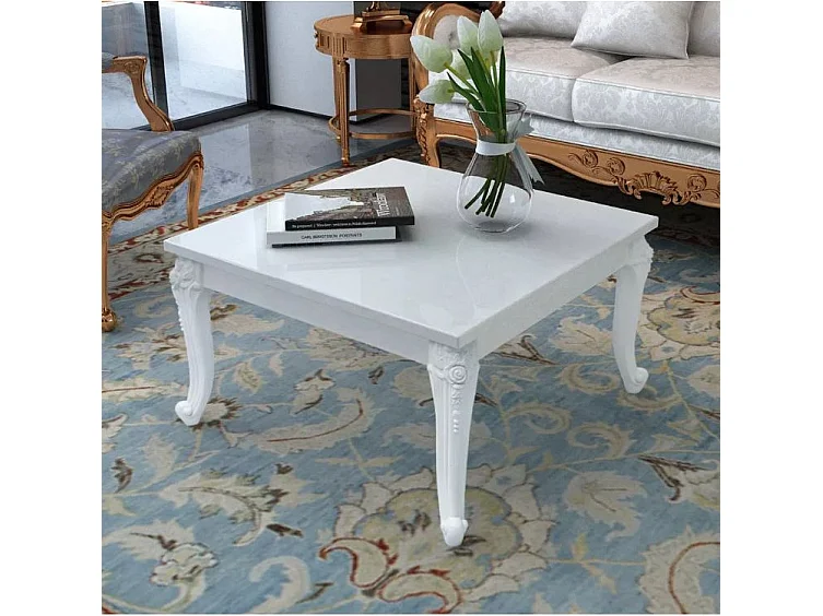 Table basse carrée bois blanc brillant Mento 80cm