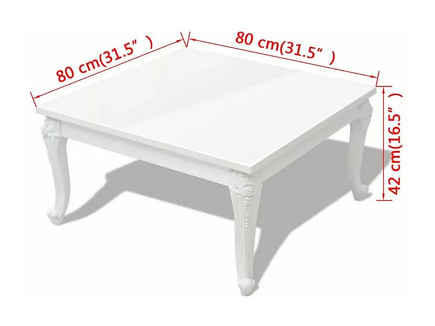 Table basse carrée bois blanc brillant Mento 80cm