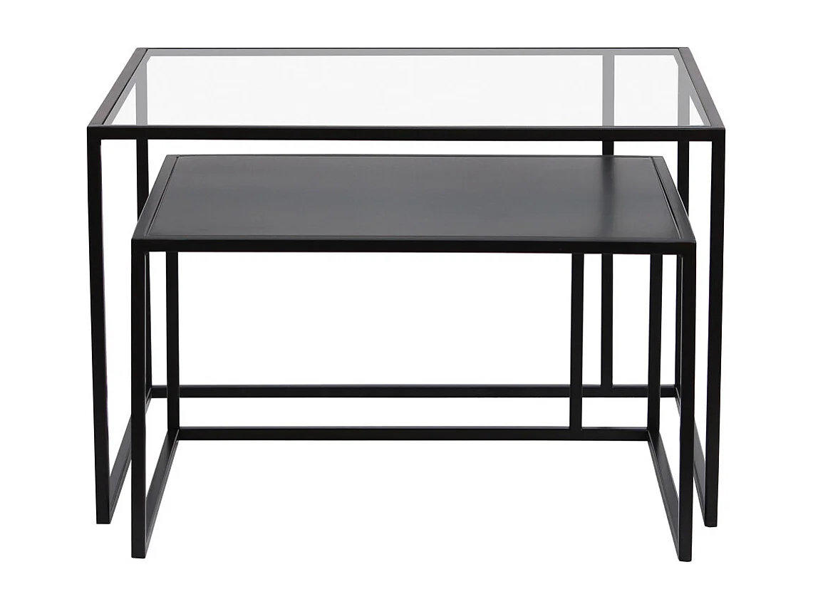 Tables basses gigognes carrées design verre trempé et métal noir (lot de 2) TAHL