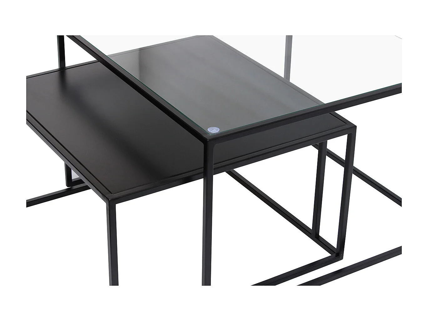 Tables basses gigognes carrées design verre trempé et métal noir (lot de 2) TAHL