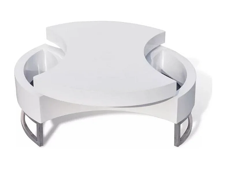 Table basse modulable bois blanc brillant et métal chromé Snook