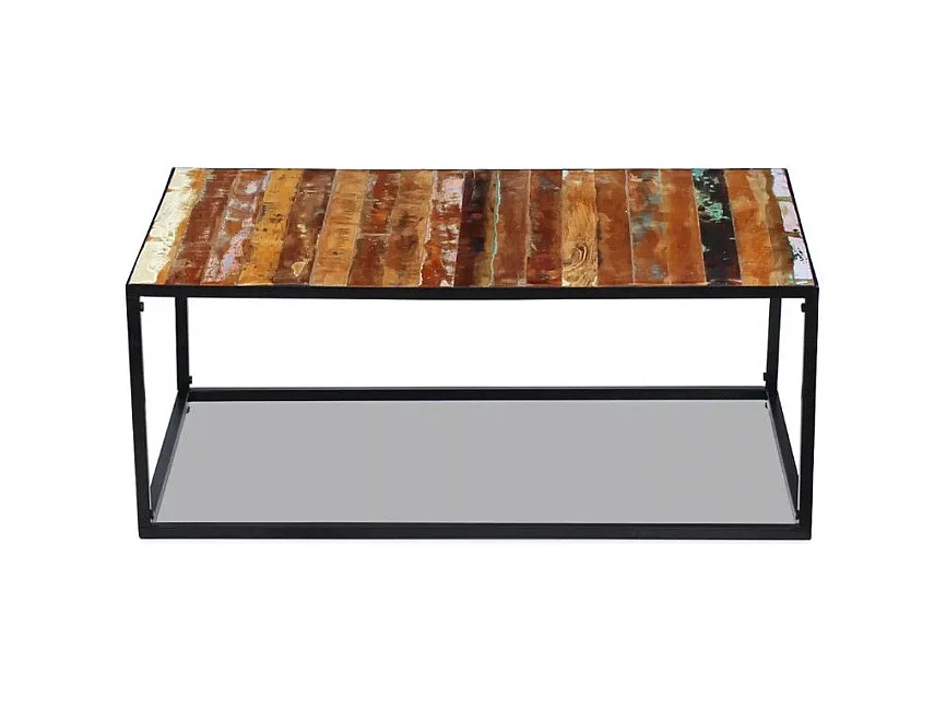 Table basse rectangulaire bois recyclé et métal noir Cloust