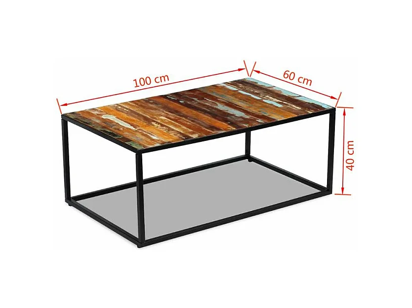 Table basse rectangulaire bois recyclé et métal noir Cloust