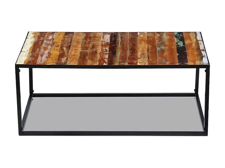 Table basse rectangulaire bois recyclé et métal noir Cloust