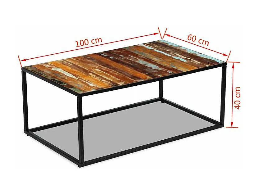 Table basse rectangulaire bois recyclé et métal noir Cloust
