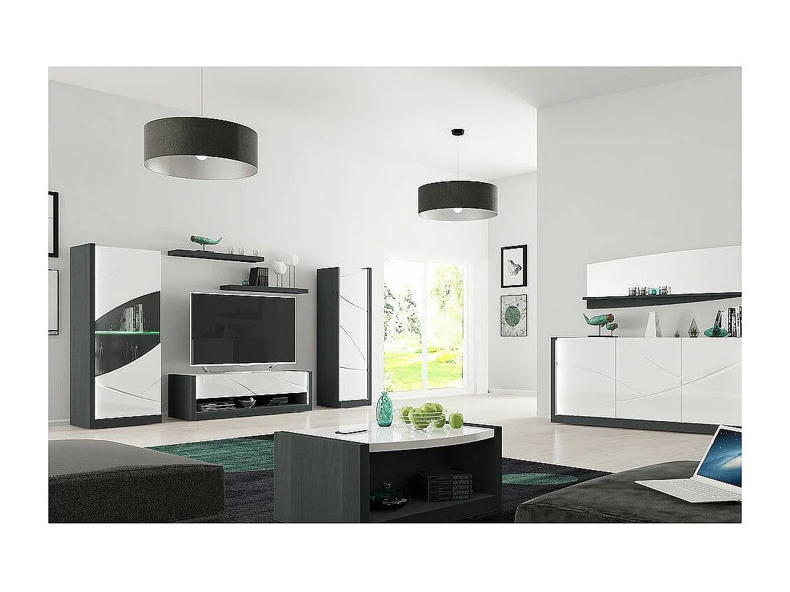 Table basse rectangulaire bois laqué blanc et anthracite mate Klype 90cm