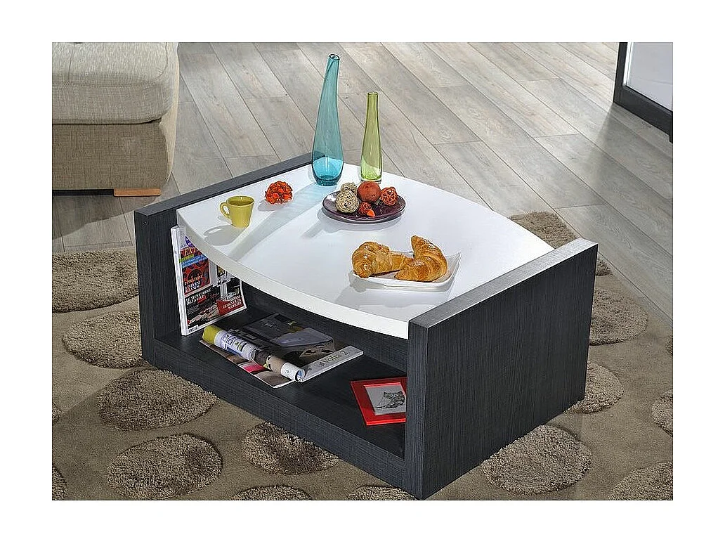 Table basse rectangulaire bois laqué blanc et anthracite mate Klype 90cm