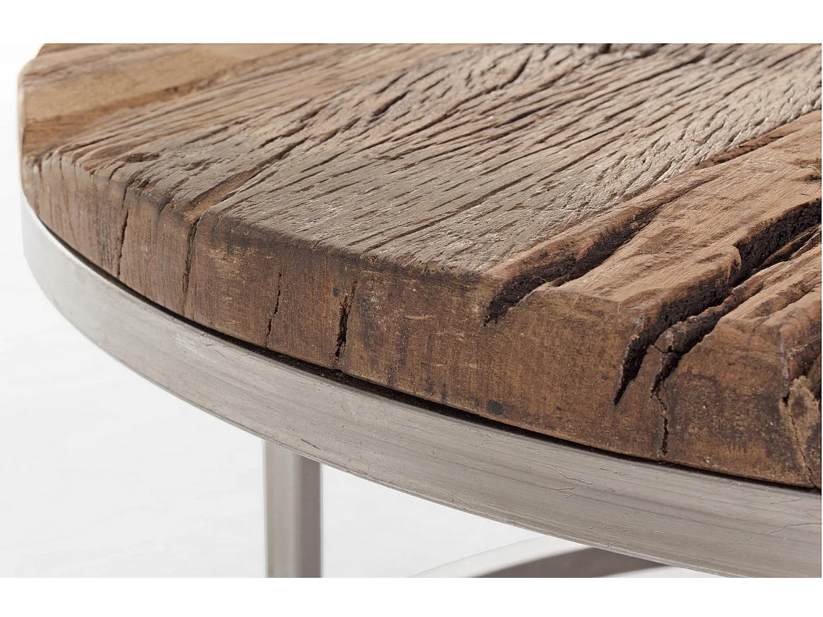 Table basse plateau bois massif recyclé sur pieds acier nickel Likano - Lot de 2