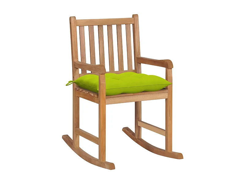 Chaise à bascule avec coussin vert vif Bois de teck solide