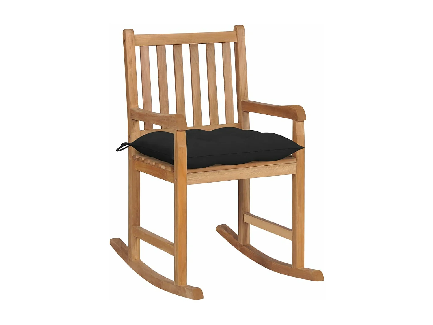 Chaise à bascule avec coussin noir Bois de teck solide