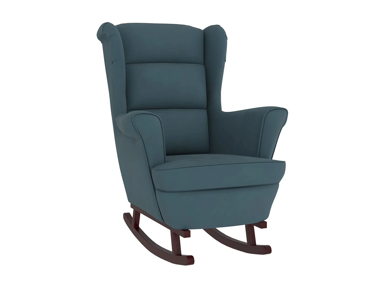 Fauteuil à bascule et pieds en bois massif d'hévéa Bleu Velours