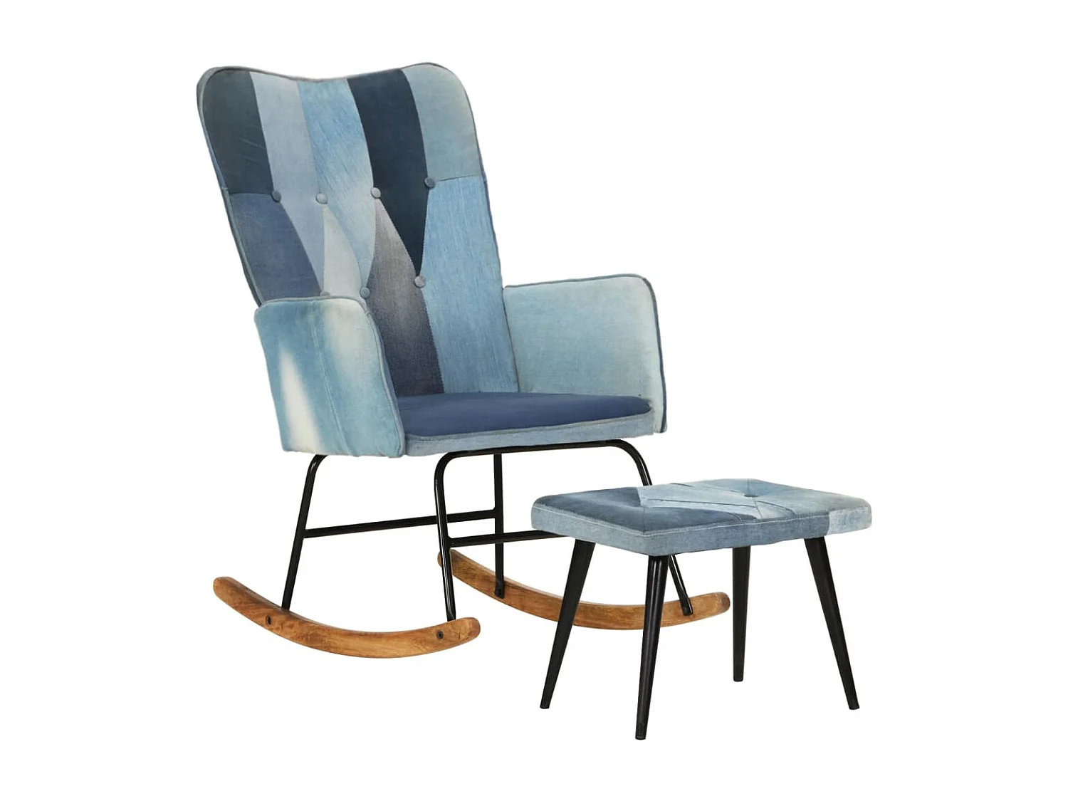 Chaise à bascule avec repose-pied Denim Bleu Toile patchwork
