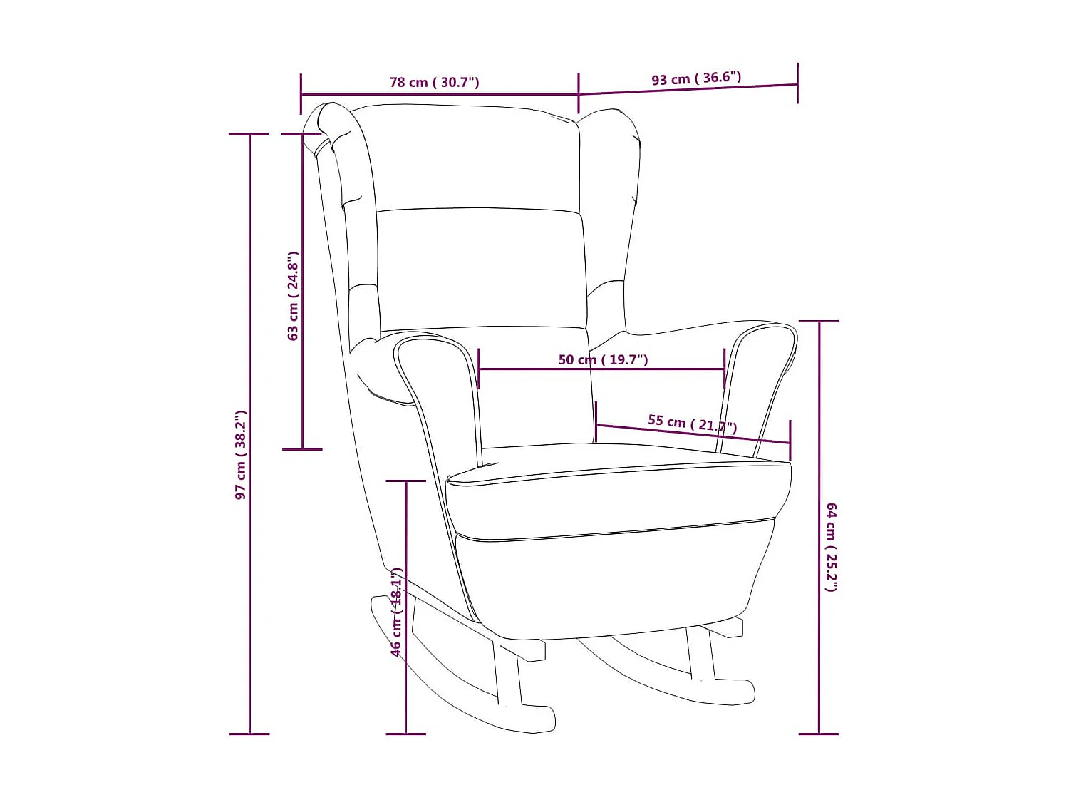 Fauteuil à bascule et pieds en bois d'hévéa Vert foncé Velours
