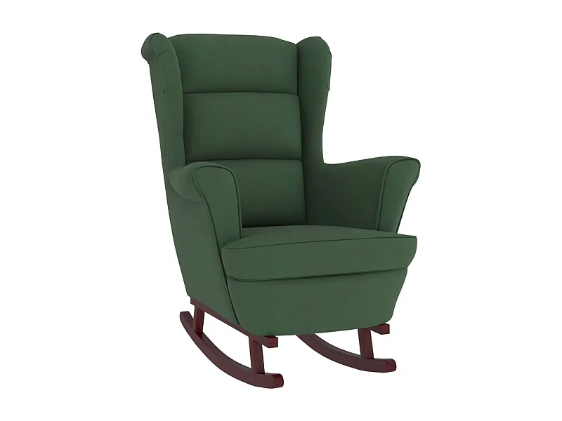 Fauteuil à bascule et pieds en bois d'hévéa Vert foncé Velours
