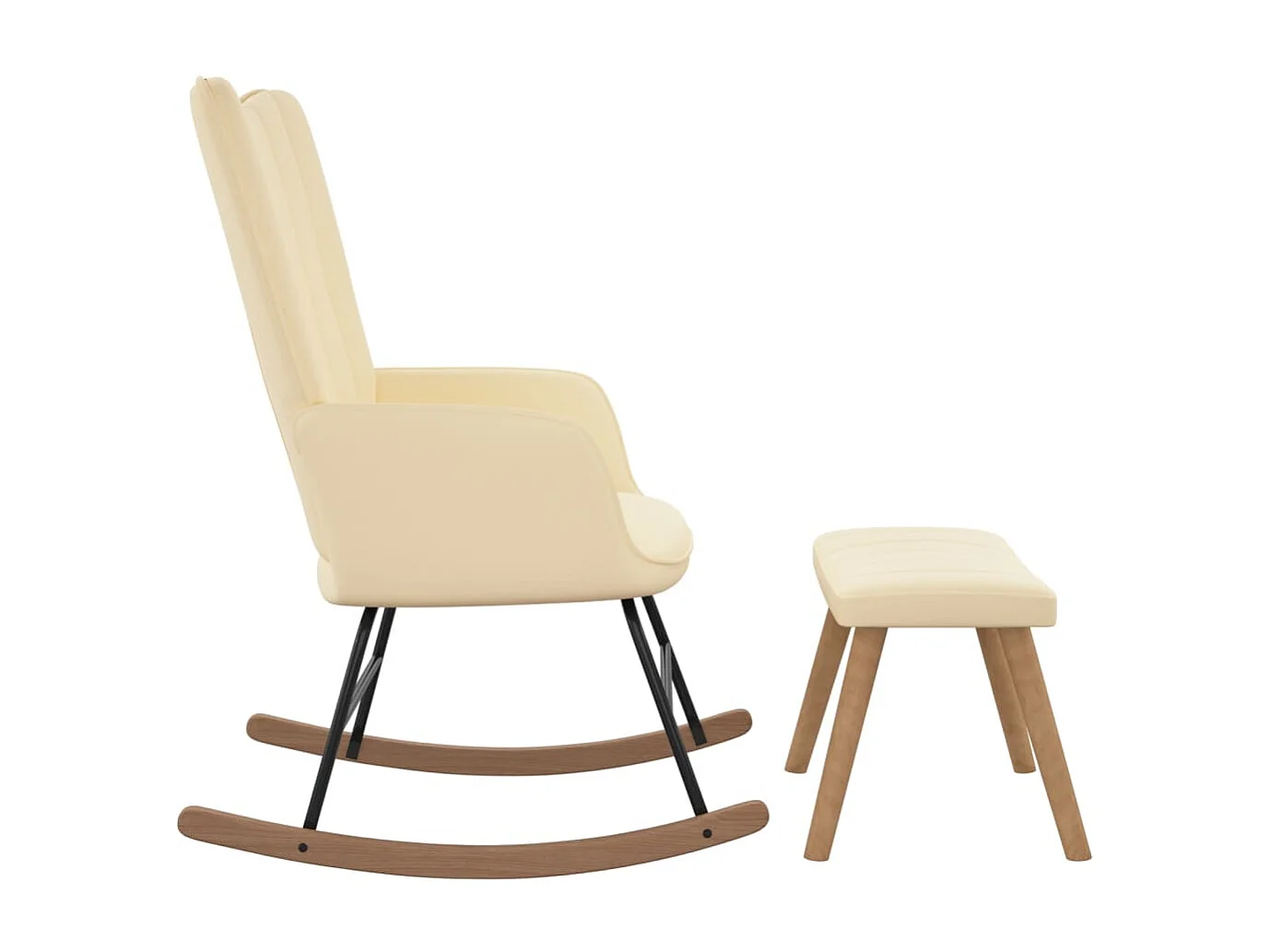 Chaise à bascule avec repose-pied Blanc crème Velours