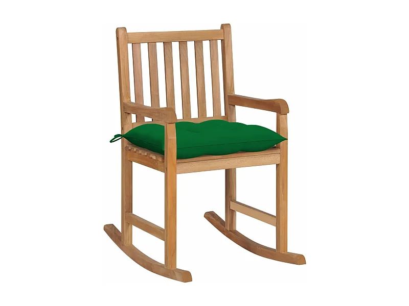 Chaise à bascule avec coussin vert Bois de teck solide 2