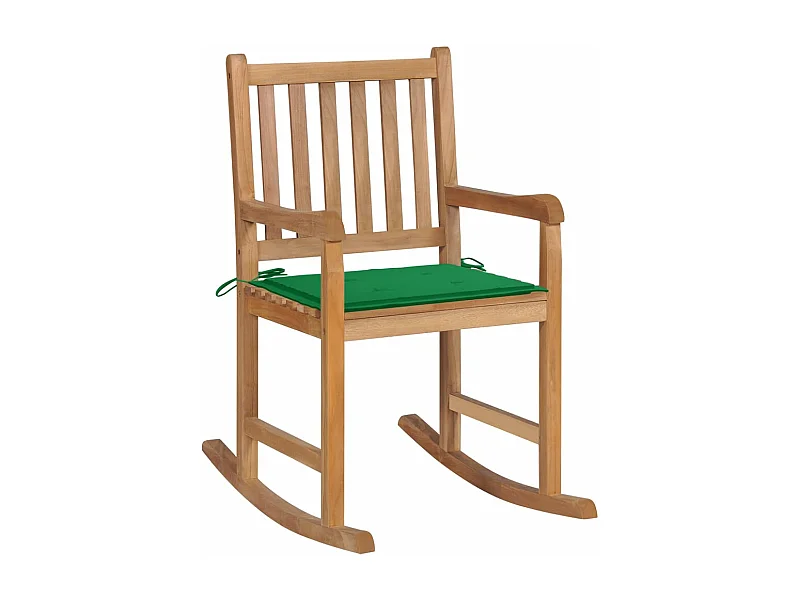 Chaise à bascule avec coussin vert Bois de teck solide