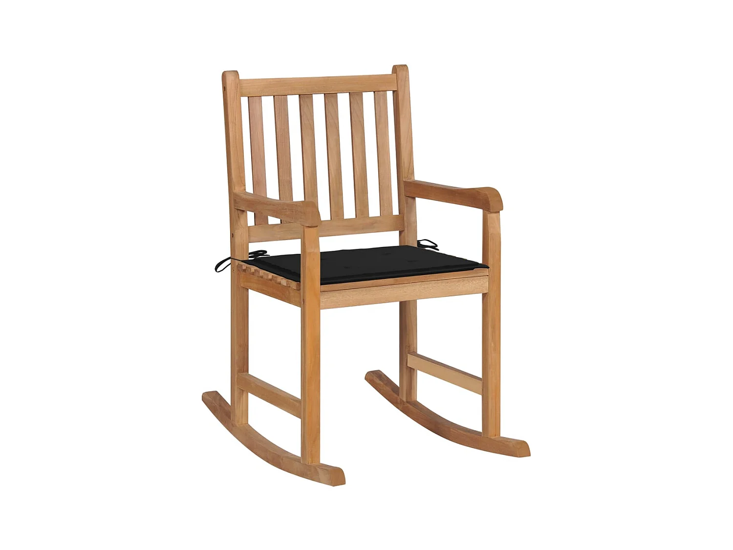Chaise à bascule avec coussin noir Bois de teck solide 2