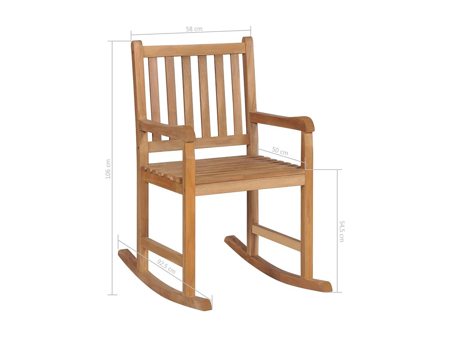 Chaise à bascule avec coussin noir Bois de teck solide 2