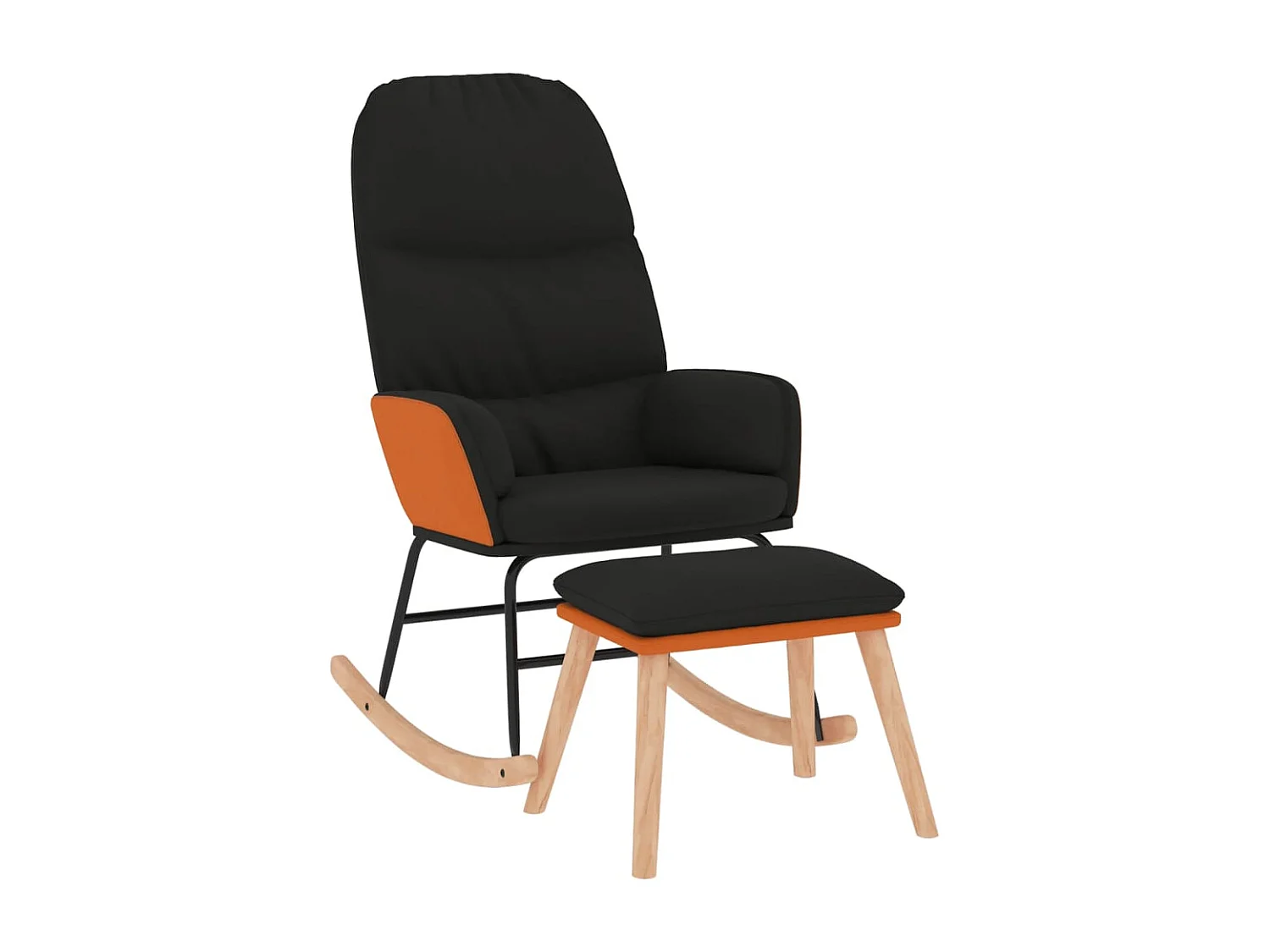 Chaise à bascule avec tabouret Noir Tissu