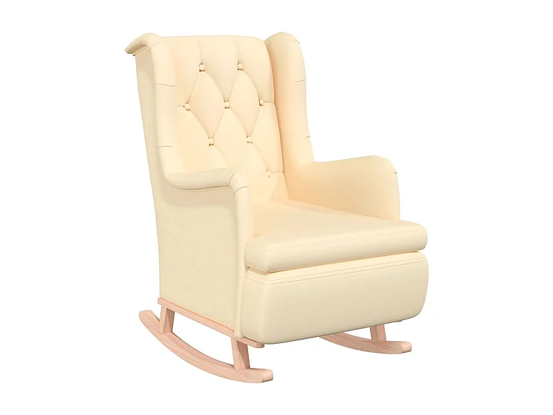 Fauteuil avec pieds à bascule en bois d'hévéa solide Crème Tissu