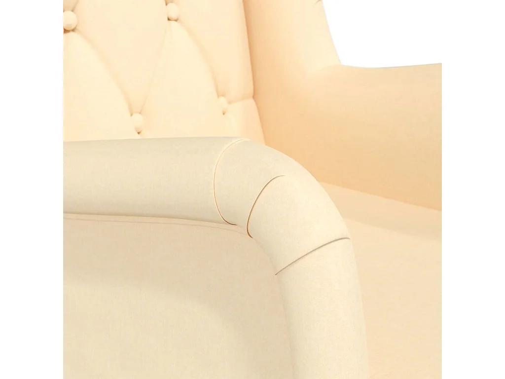 Fauteuil avec pieds à bascule en bois d'hévéa solide Crème Tissu